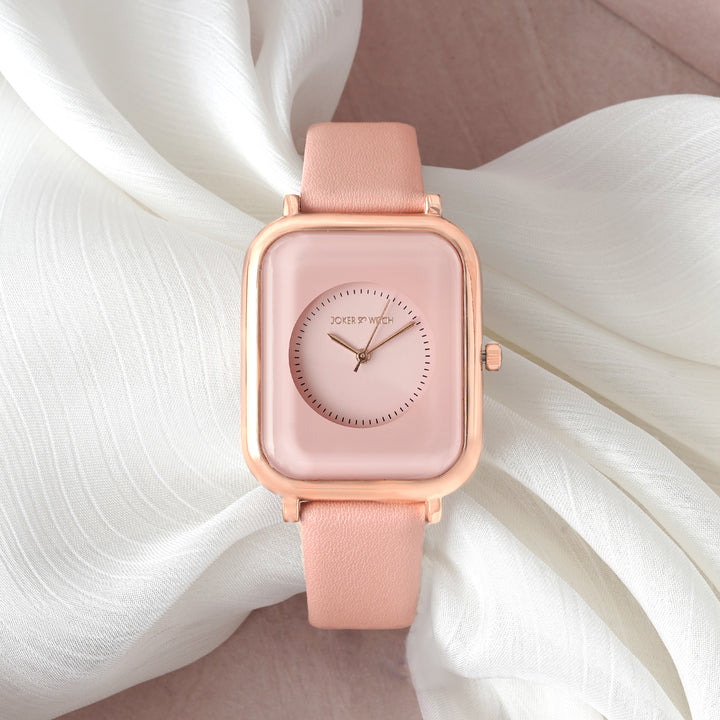 Utopia Pink Medium Rectangle Dial PU Strap Unisex Watch