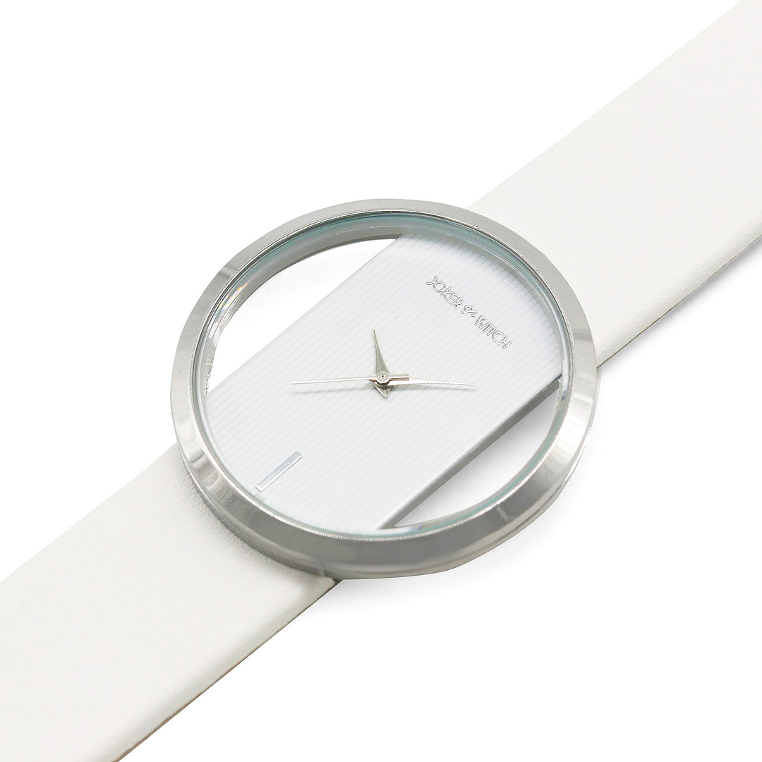Futuristic Silver White Large Dial PU Strap Women's Watch