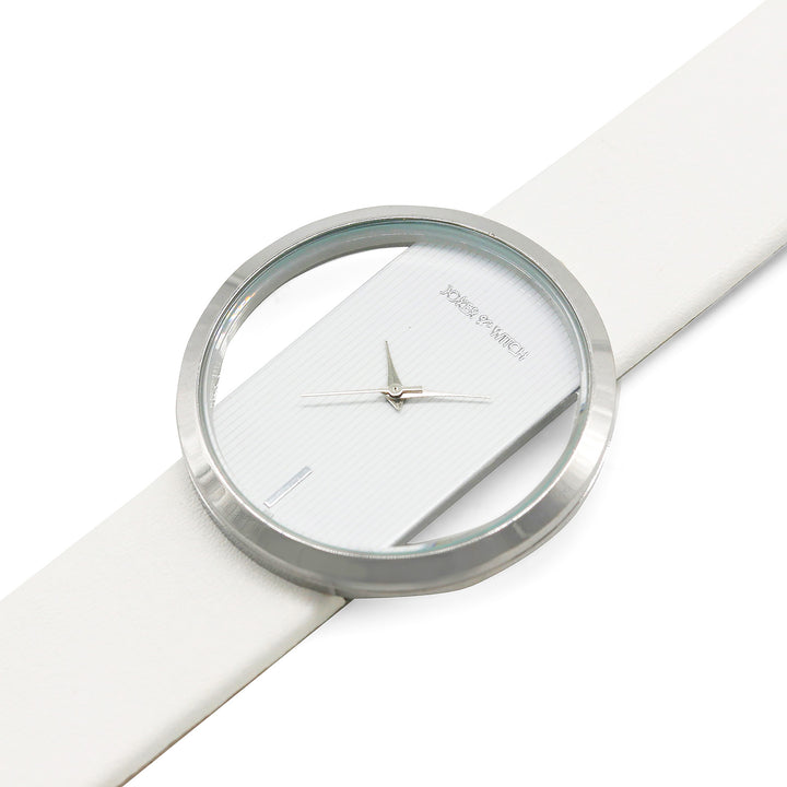 Futuristic Silver White Large Dial PU Strap Women's Watch