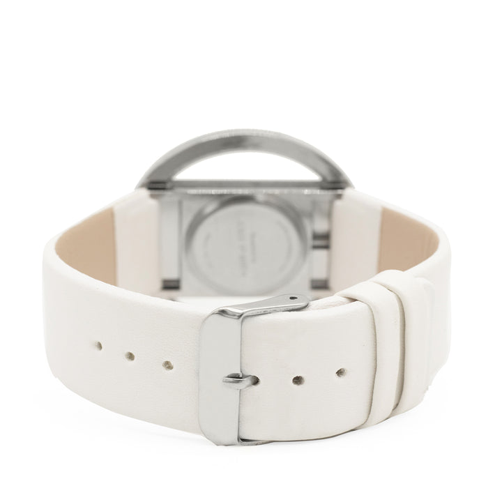 Futuristic Silver White Large Dial PU Strap Women's Watch