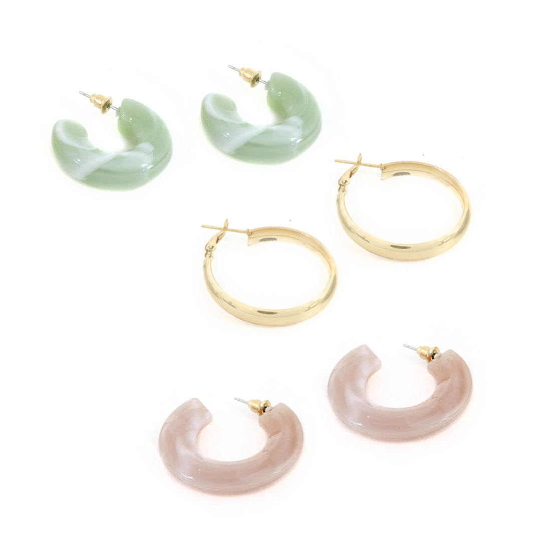 Bewitched Shine On Set of 3 Multi Color Hoop Earrings