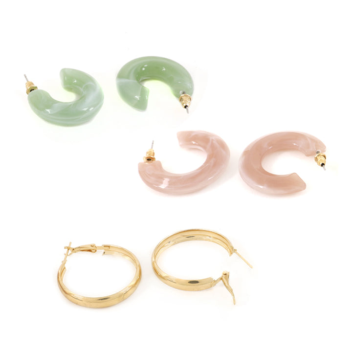 Bewitched Shine On Set of 3 Multi Color Hoop Earrings