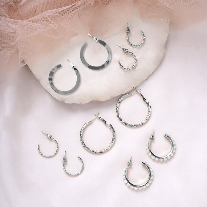 Bewitched Queen Bee Set of 5 Silver Hoop Earrings