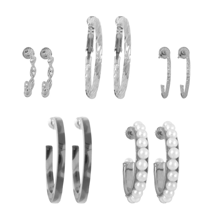 Bewitched Queen Bee Set of 5 Silver Hoop Earrings