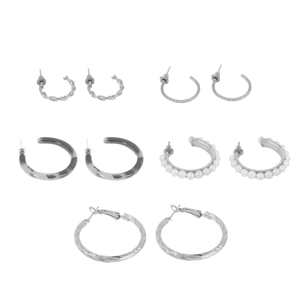 Bewitched Queen Bee Set of 5 Silver Hoop Earrings