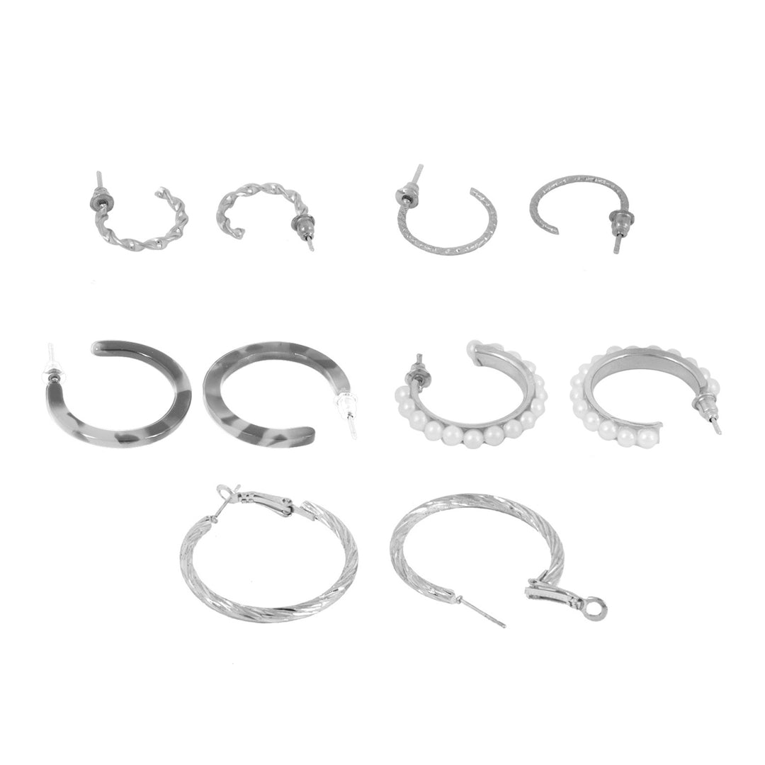 Bewitched Queen Bee Set of 5 Silver Hoop Earrings