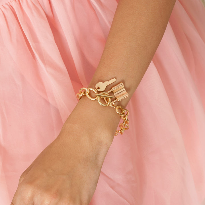 Bewitched Smitten Lock & Key Gold  Bracelet