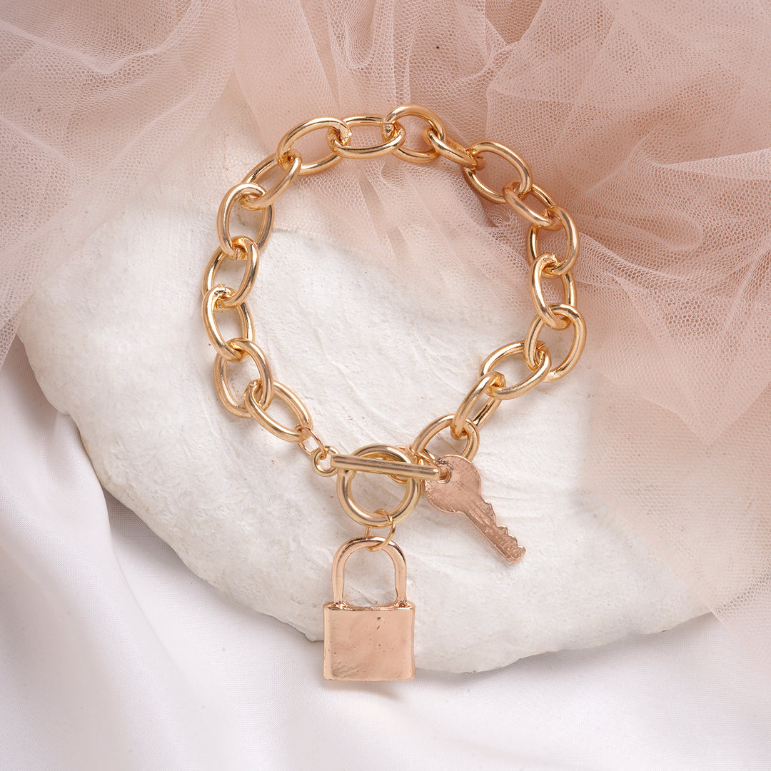Bewitched Smitten Lock & Key Gold  Bracelet
