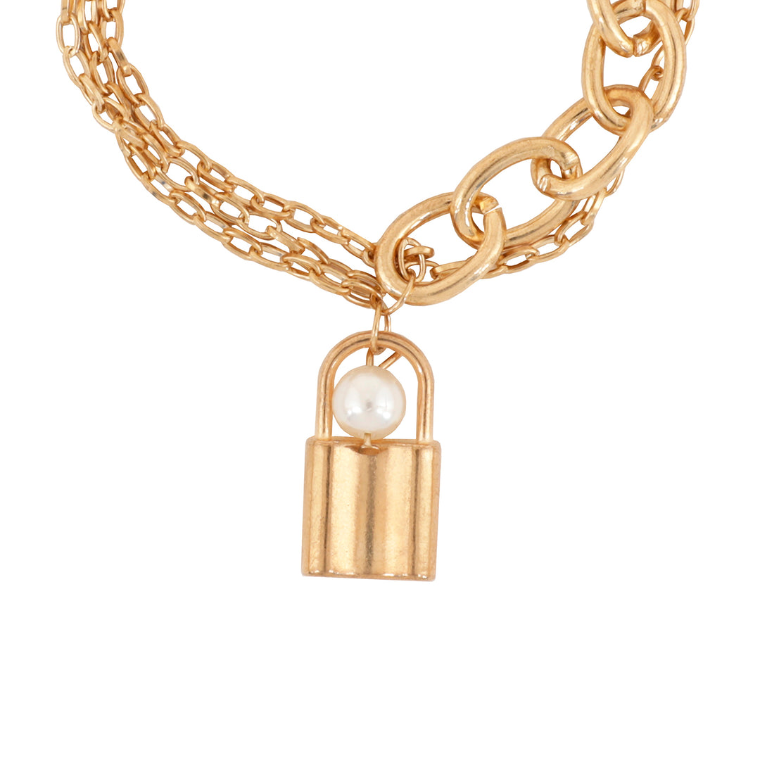 Bewitched Lock Charm Gold Linked Bracelet