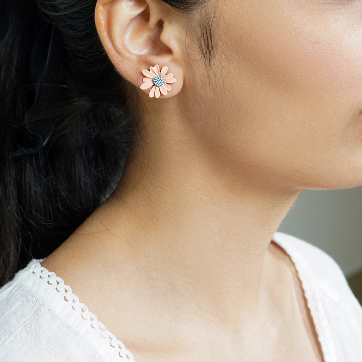 Bewitched Statement Multi-Pattern Blue And Orange  Floral Earrings