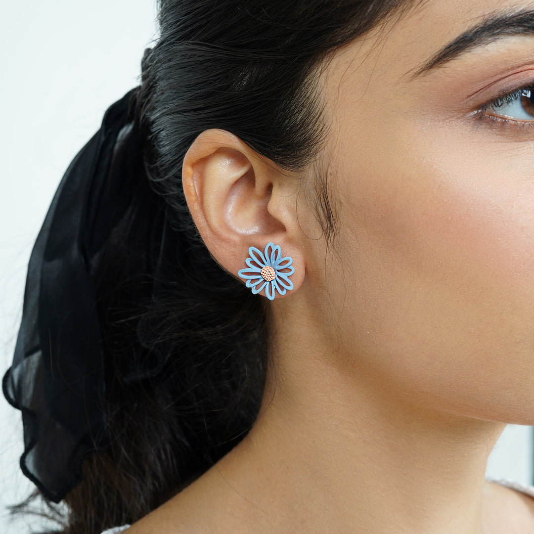 Bewitched Statement Multi-Pattern Blue And Orange  Floral Earrings
