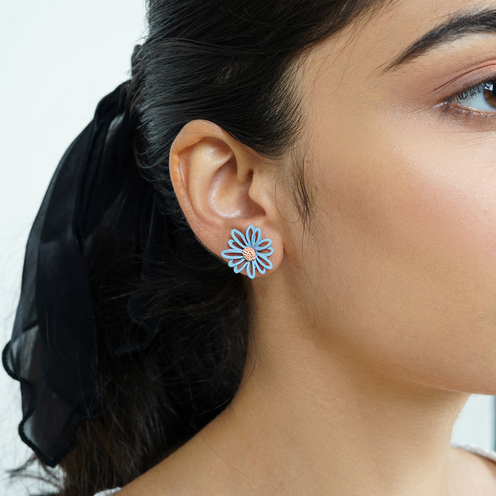 Bewitched Statement Multi-Pattern Blue And Orange  Floral Earrings