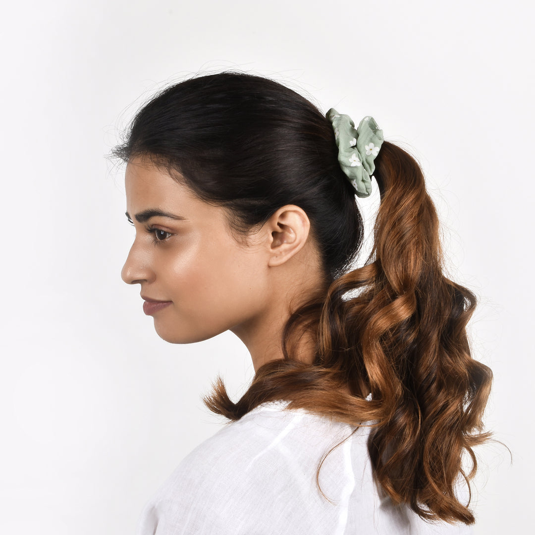 Bewitched Tammy Green Floral Scrunchie