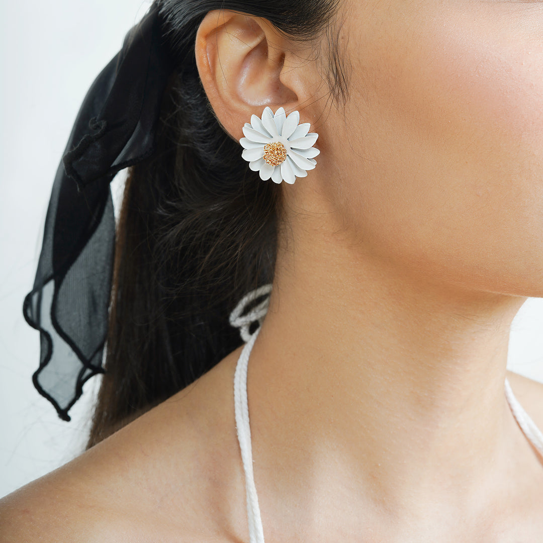 Bewitched Classic Solid White Floral Earring