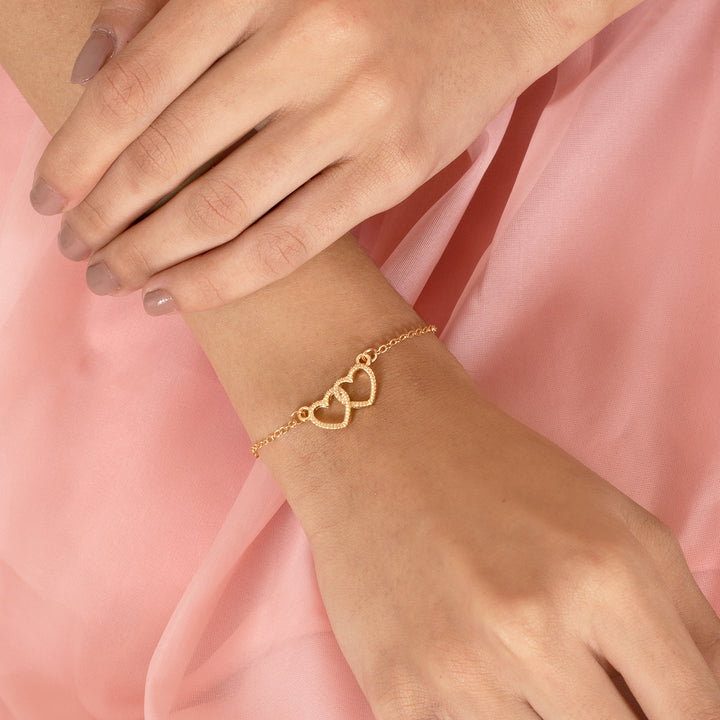 Bewitched Double Heart Gold Linked Bracelet