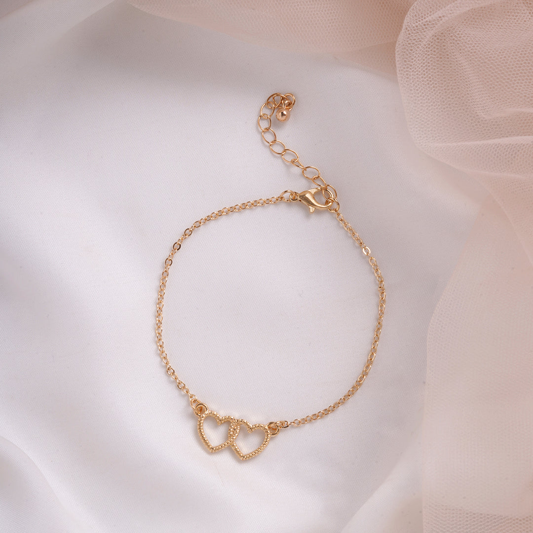 Bewitched Double Heart Gold Linked Bracelet