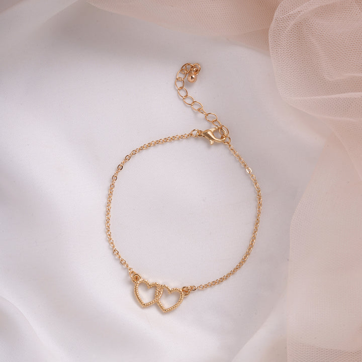 Bewitched Double Heart Gold Linked Bracelet
