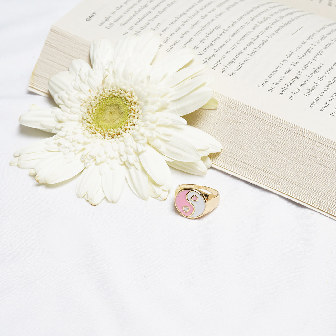Bewitched Yin And Yang Pink And White Signet Ring