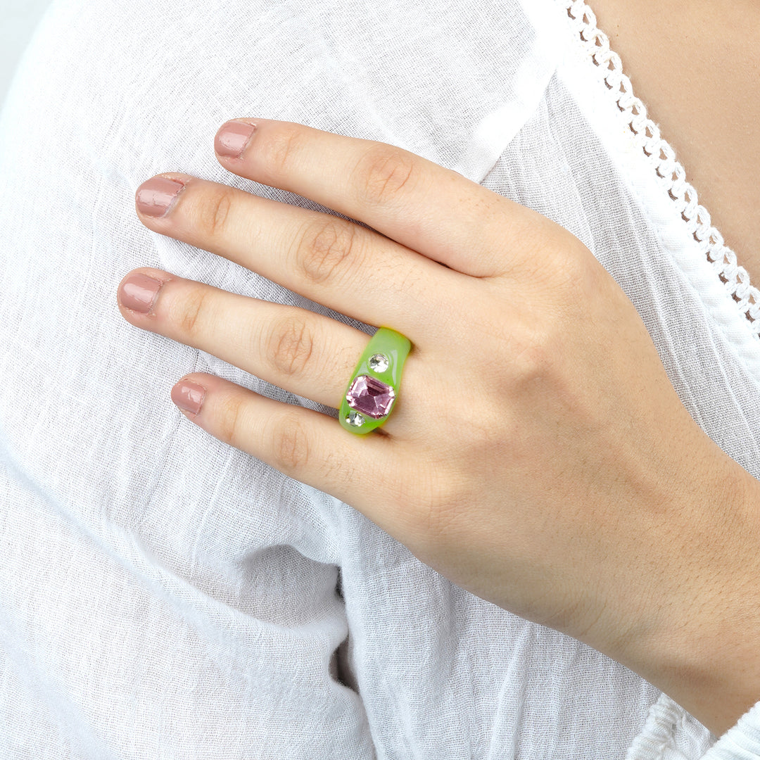 Bewitched Mel Rhinestone Green Ring
