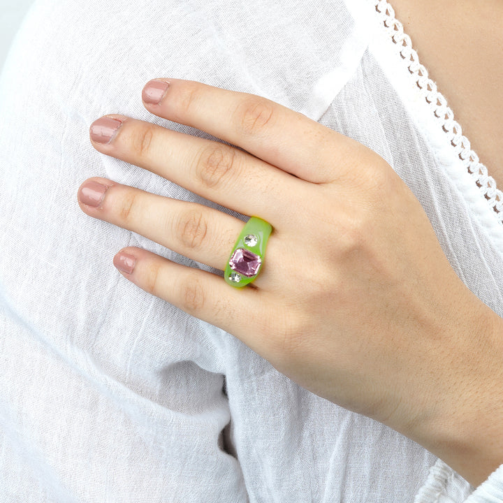 Bewitched Mel Rhinestone Green Ring