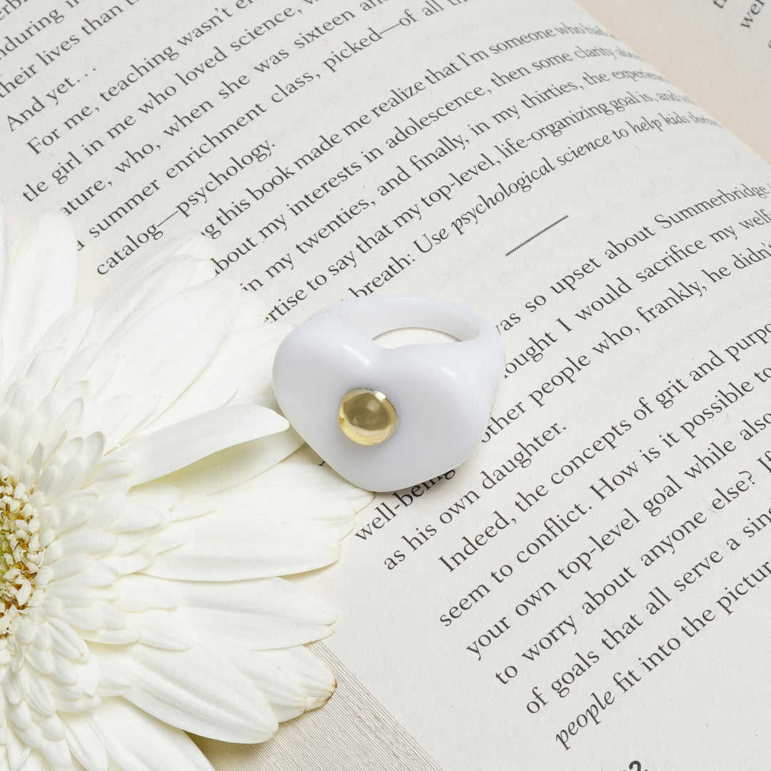 Bewitched Peppa White Heart Signet Ring