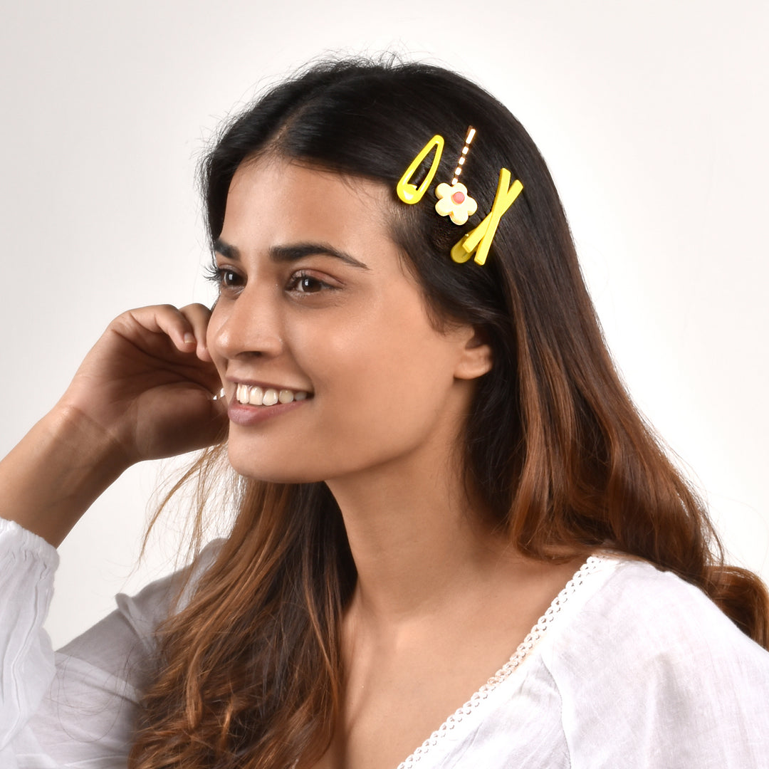 Bewitched Reina Yellow Hairpin Set For Women - Main Image