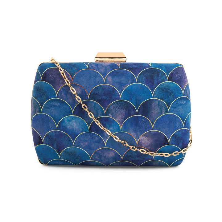 Cerulean Ocean Waves Blue Printed Clutch