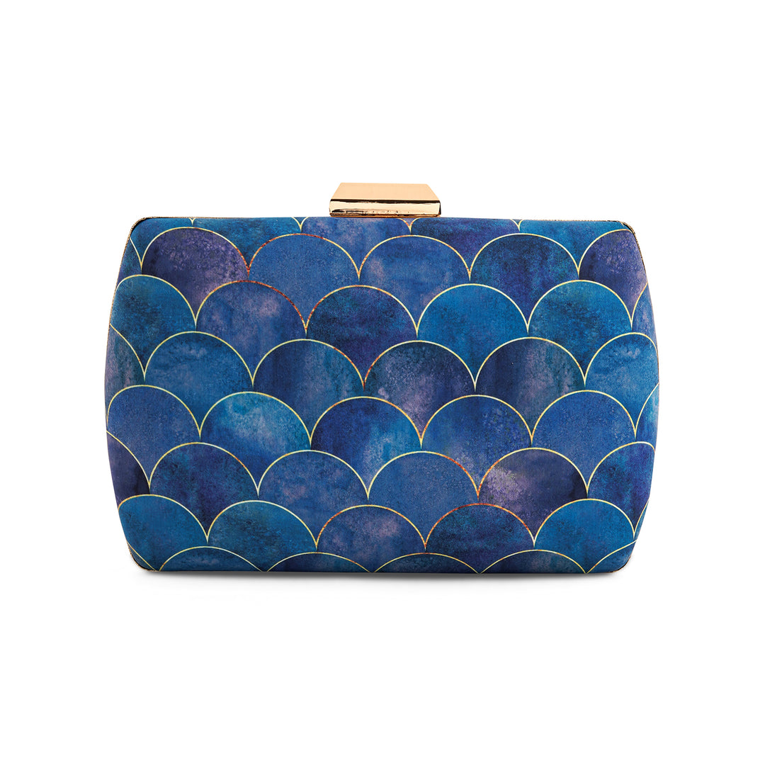 Cerulean Ocean Waves Blue Printed Clutch