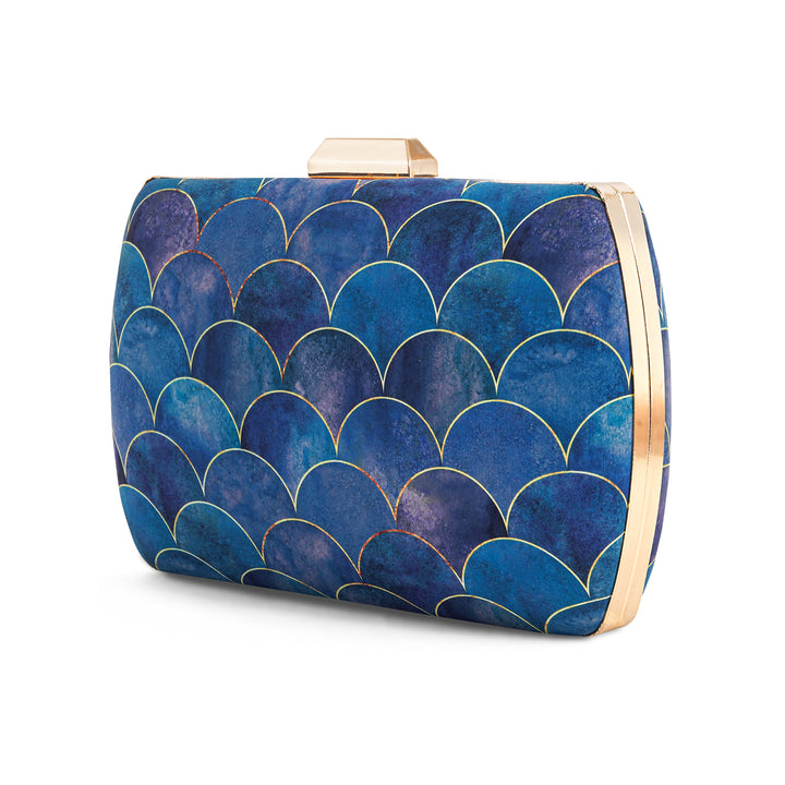Cerulean Ocean Waves Blue Printed Clutch