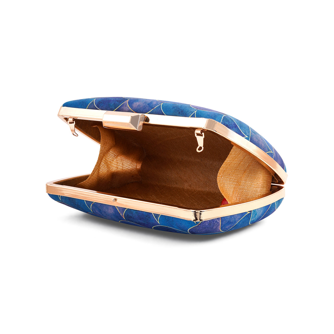 Cerulean Ocean Waves Blue Printed Clutch