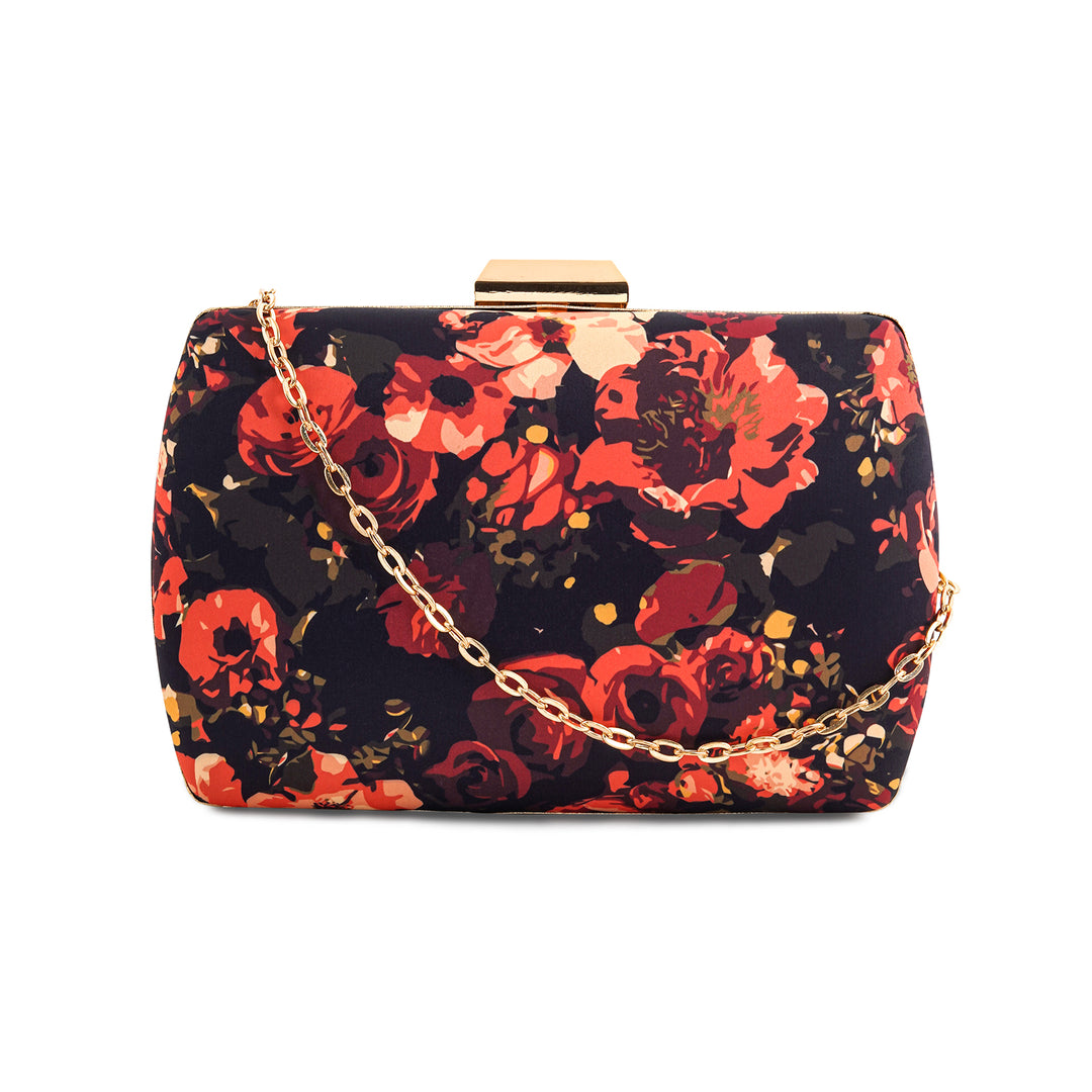 Midnight Mimosa Black And Red Printed Clutch