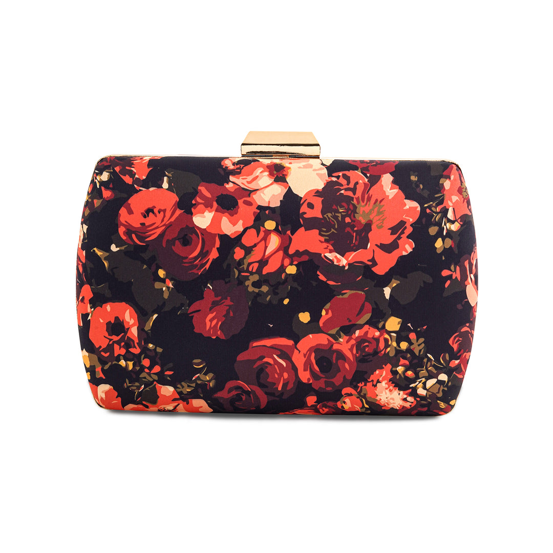 Midnight Mimosa Black And Red Printed Clutch