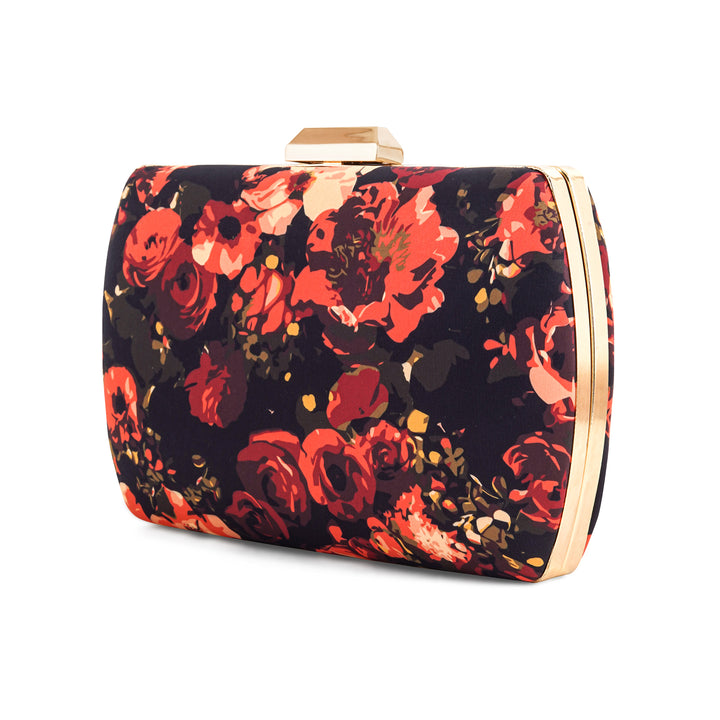 Midnight Mimosa Black And Red Printed Clutch