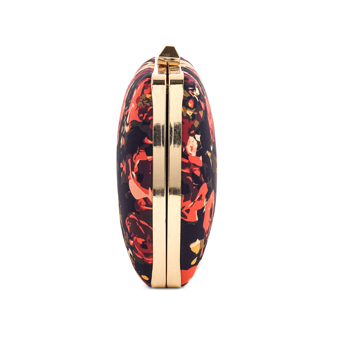 Midnight Mimosa Black And Red Printed Clutch