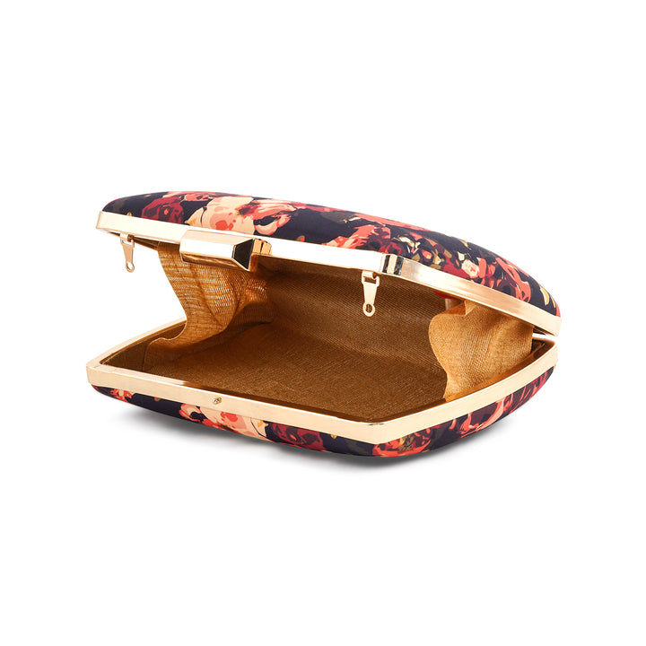Midnight Mimosa Black And Red Printed Clutch