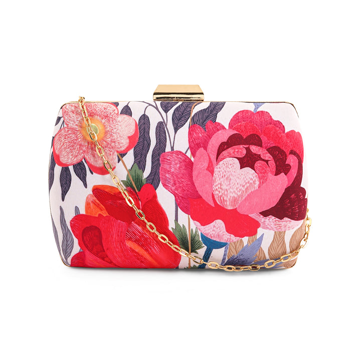 Blooming Coral Cream And Pink Printed Clutch