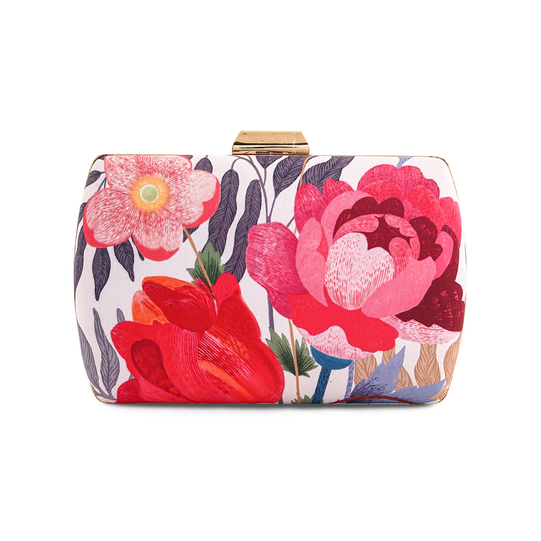 Blooming Coral Cream And Pink Printed Clutch