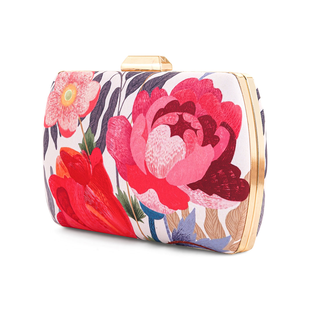 Blooming Coral Cream And Pink Printed Clutch