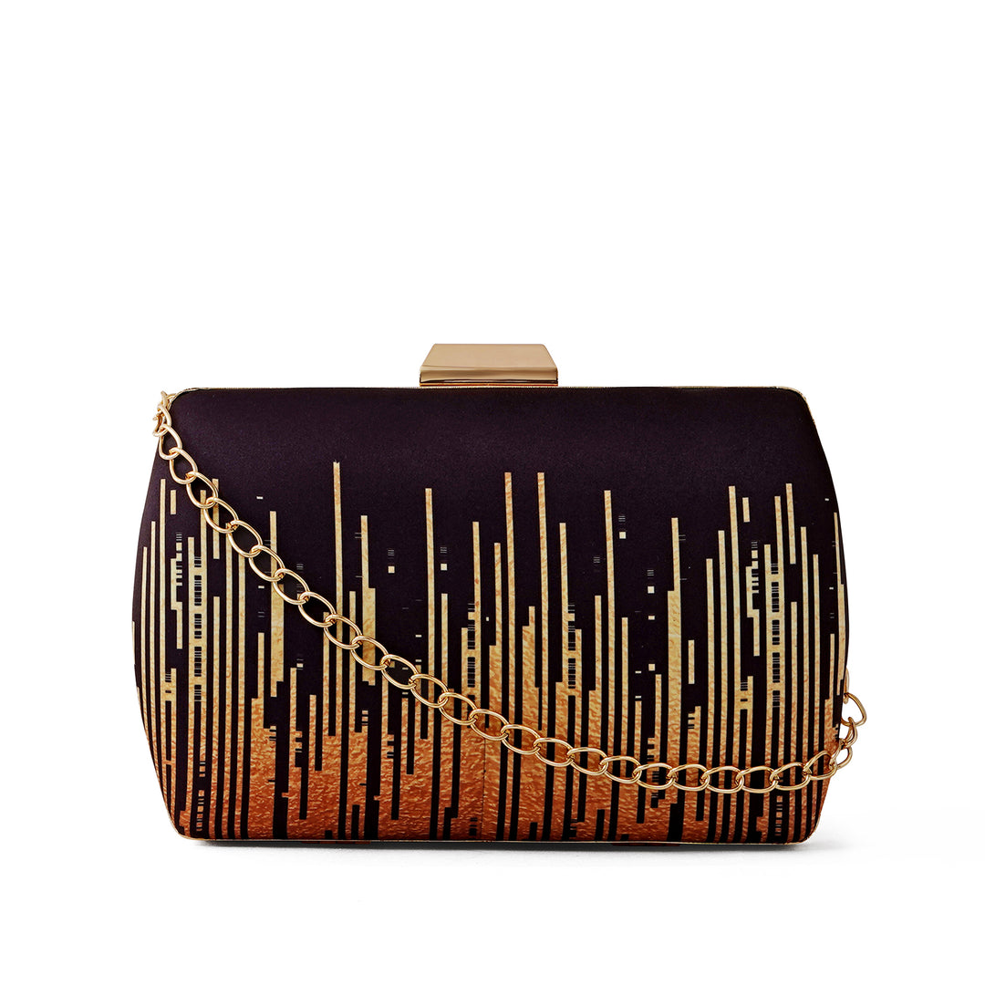 City Scape Black and Gold Printed Clutch