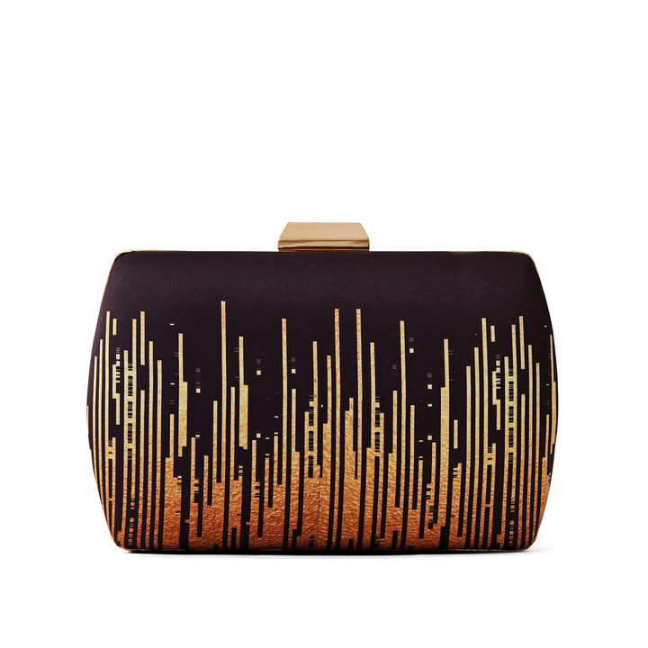 City Scape Black and Gold Printed Clutch