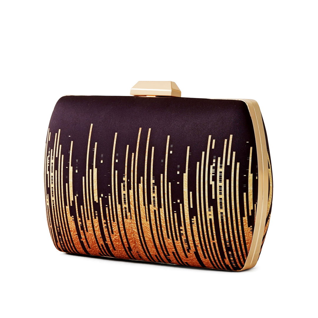 City Scape Black and Gold Printed Clutch