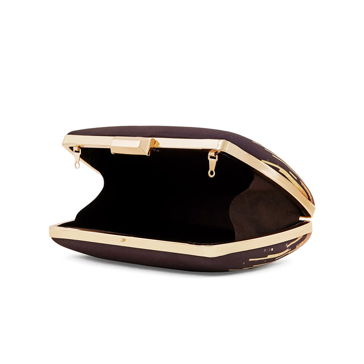 City Scape Black and Gold Printed Clutch