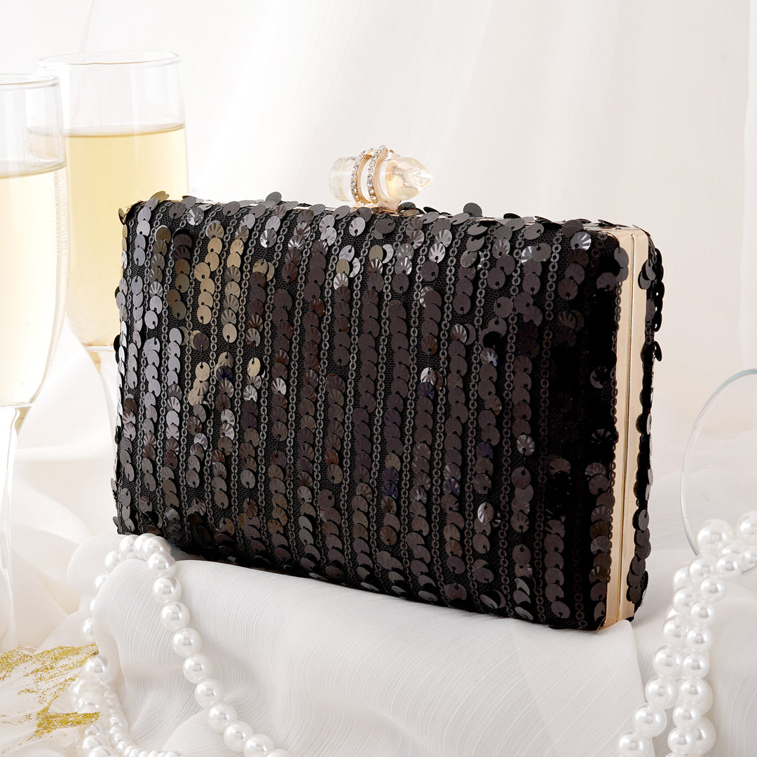 Cielo Black Sequin Clutch