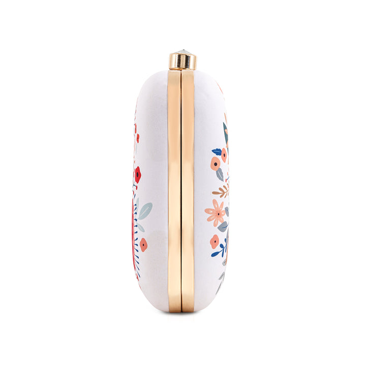 Blooming Bushes White Printed Clutches