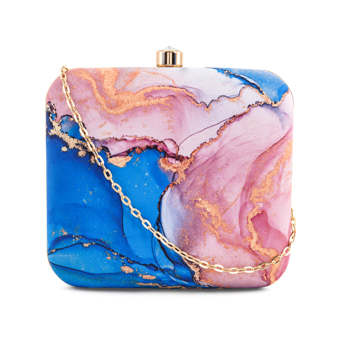 Posy Sparkle Blue And Pink Printed Clutch