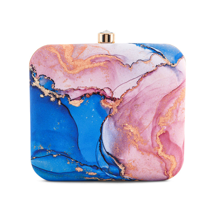Posy Sparkle Blue And Pink Printed Clutch