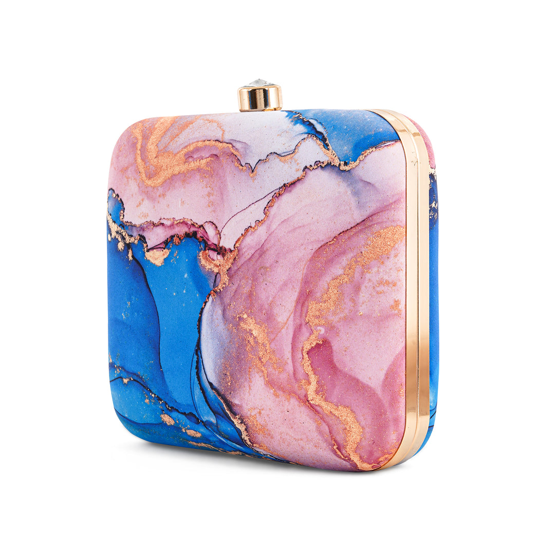 Posy Sparkle Blue And Pink Printed Clutch