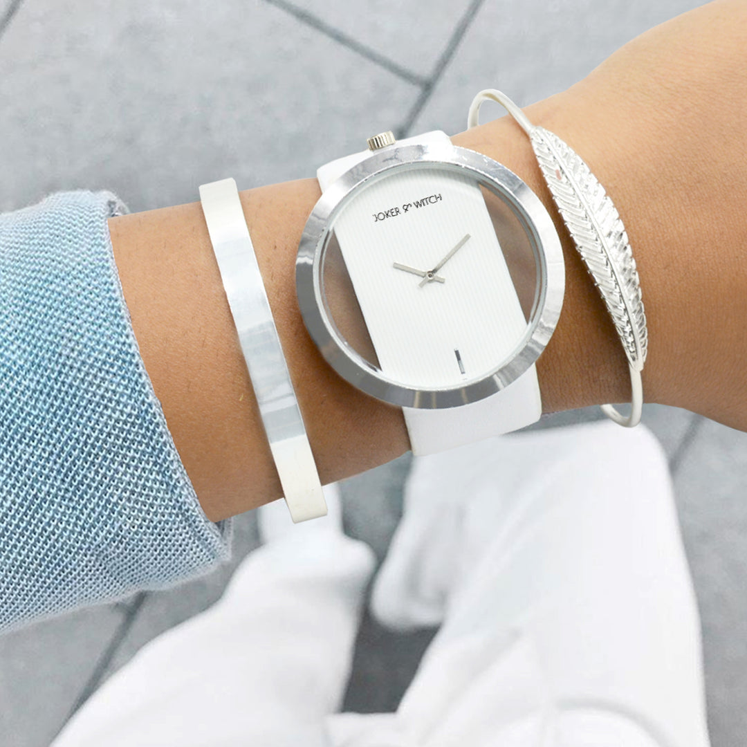 Minimalist White Bracelet Stack - Joker & Witch