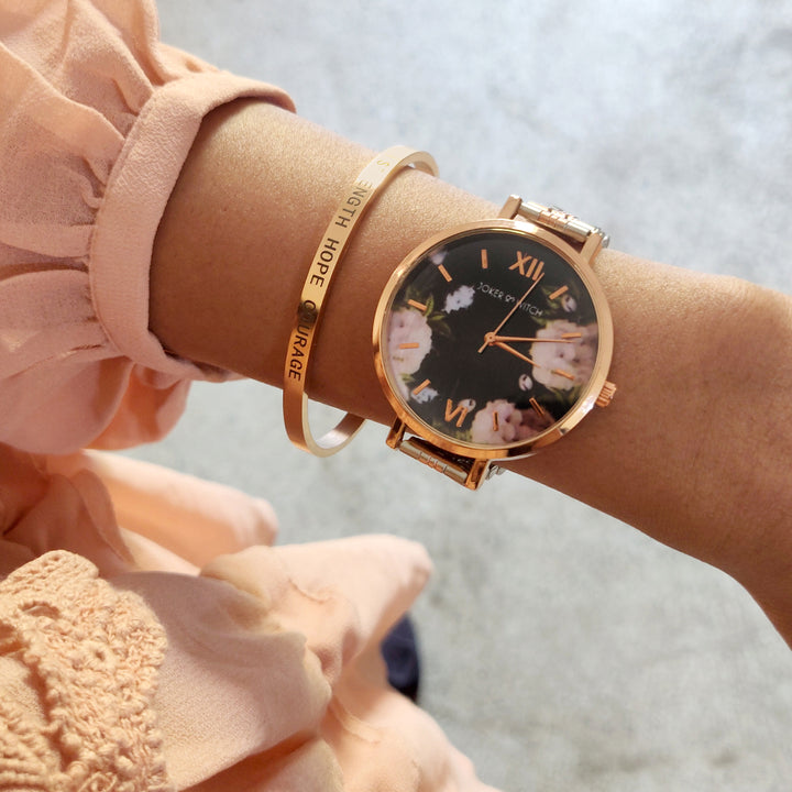 Sakura Dual Tone Floral Bracelet Stack - Joker & Witch