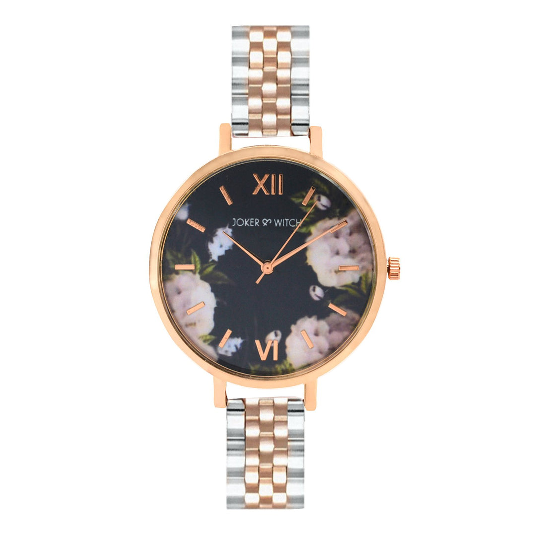 Jade Floral Dial Rosegold Watch Bracelet Stack